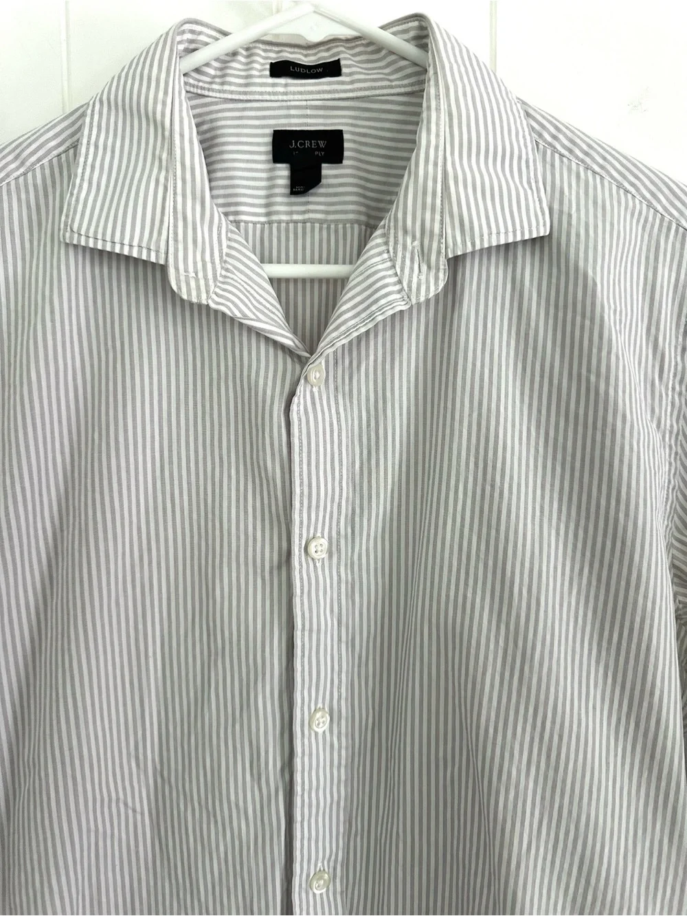 J. Crew Men's Gray and White Pinstripe Button Down Shirt